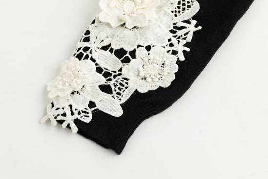 Black And White 3D Flower Knit Top
