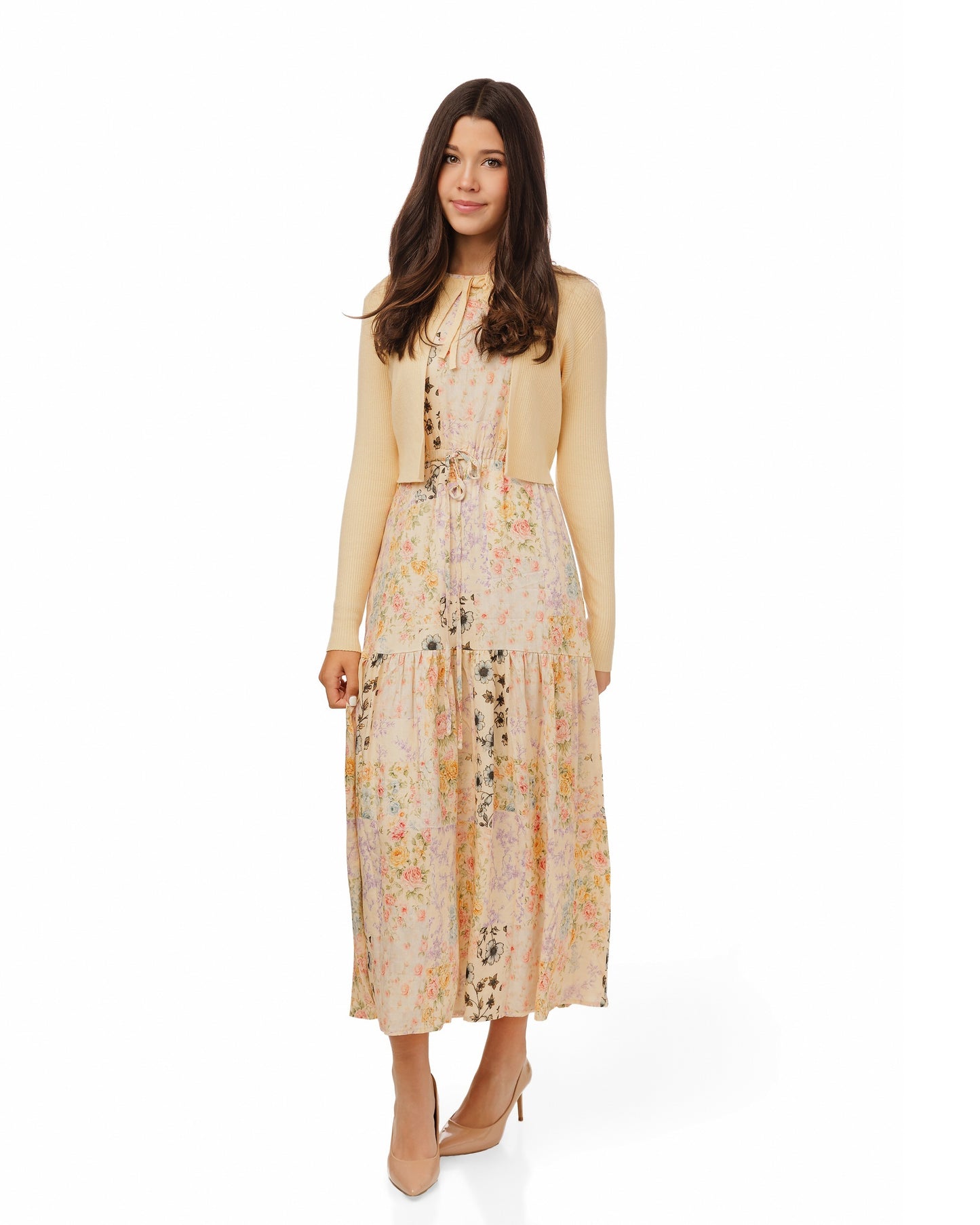 Floral Printed Linen Overlay Dress