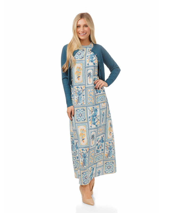 Blue Printed Overlay Dress