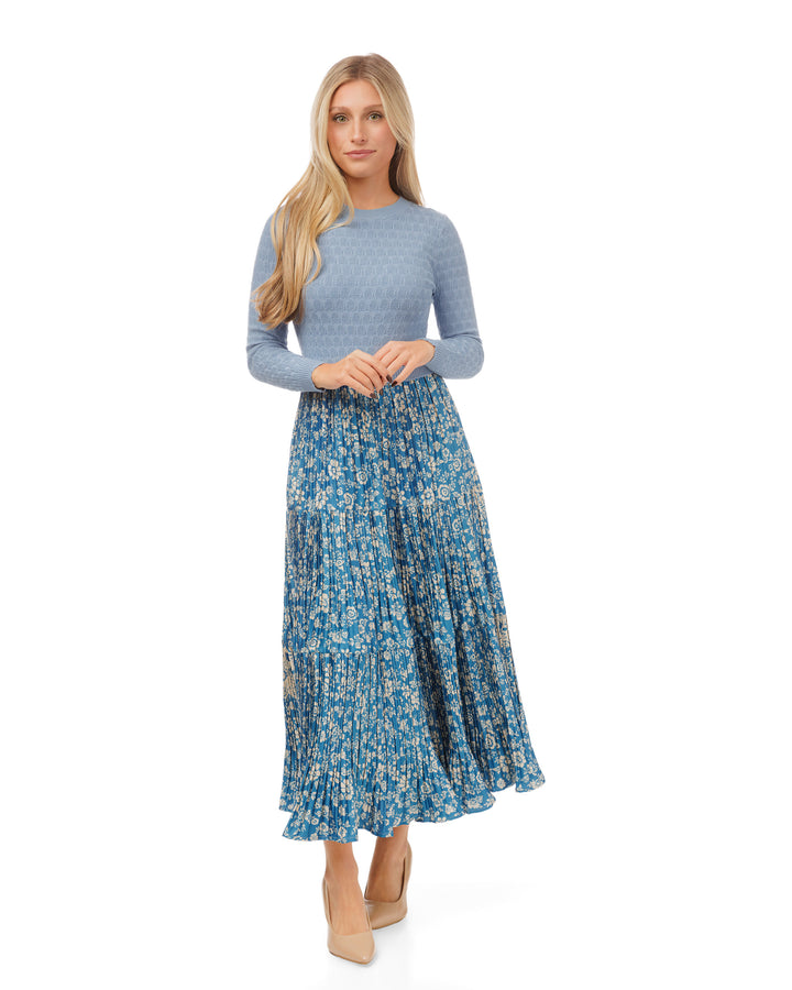 Blue Floral Attached Knit Dress