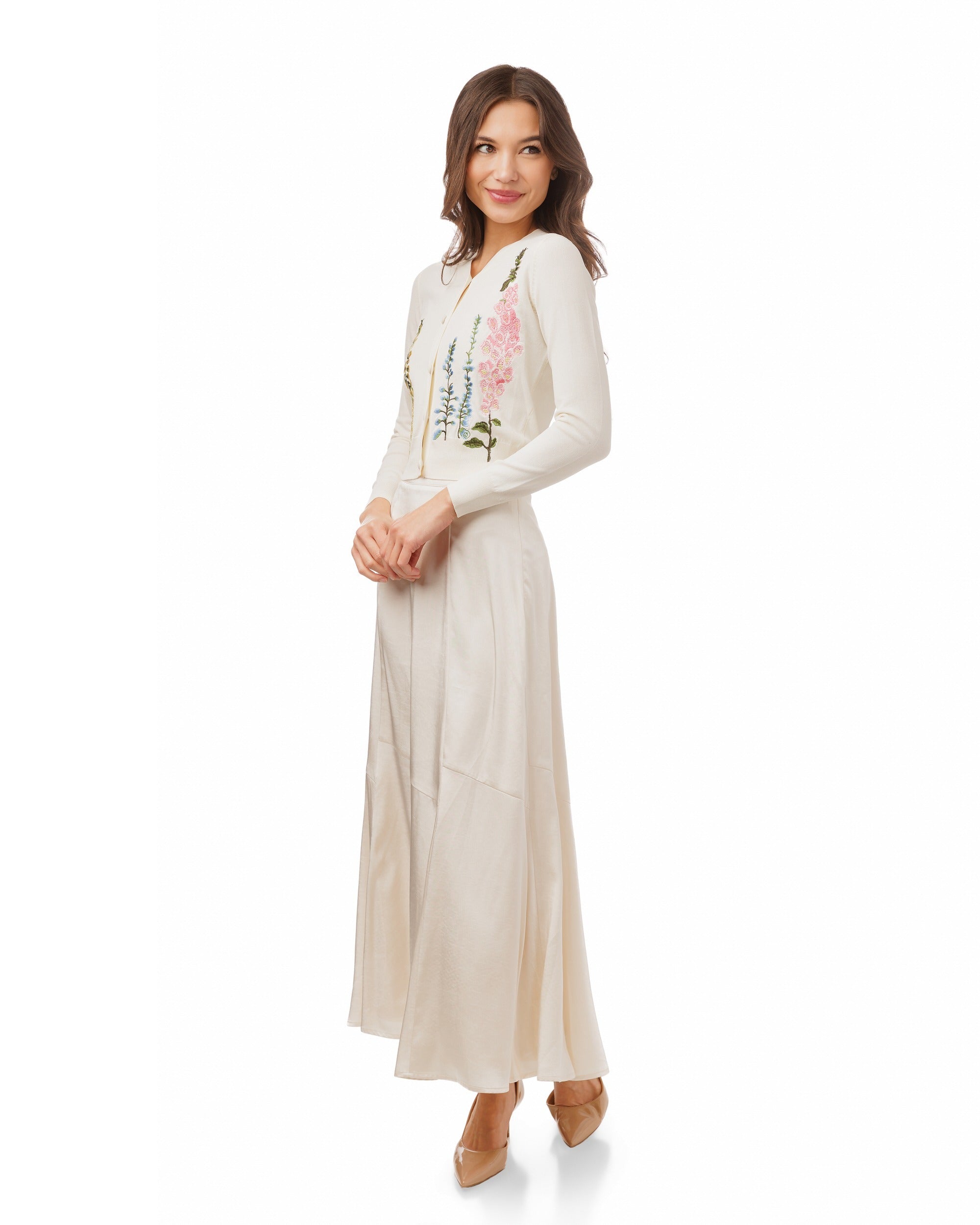Knit Cardigan With Multi Colored Embroidery - Ivory