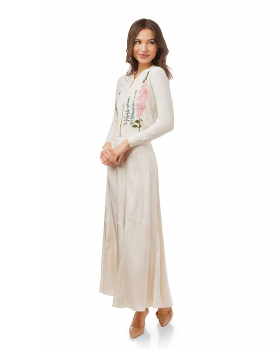 Knit Cardigan With Multi Colored Embroidery - Ivory