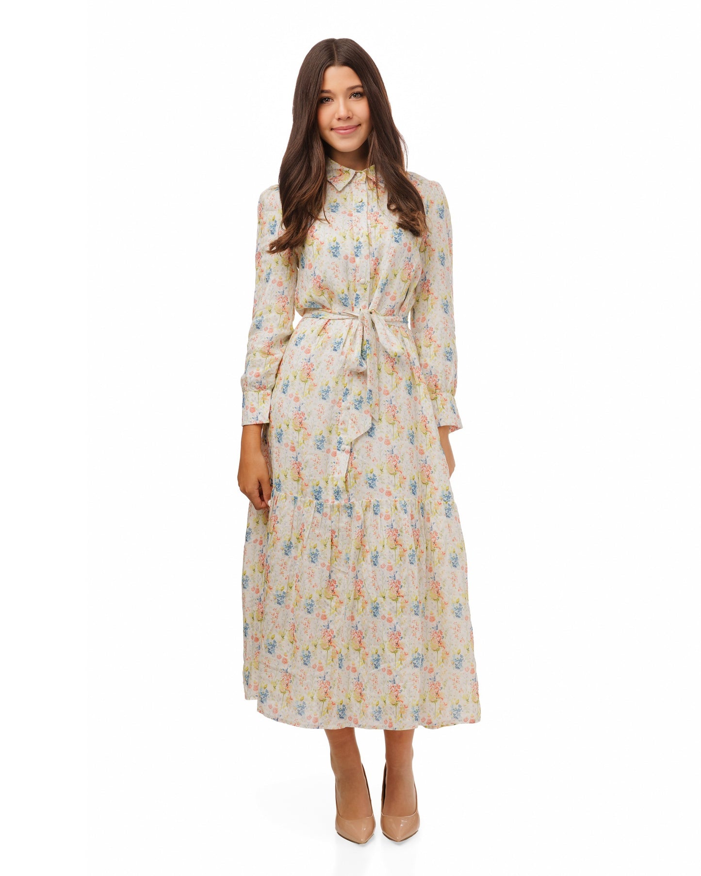 Pastel Floral Tie-Waist Dress