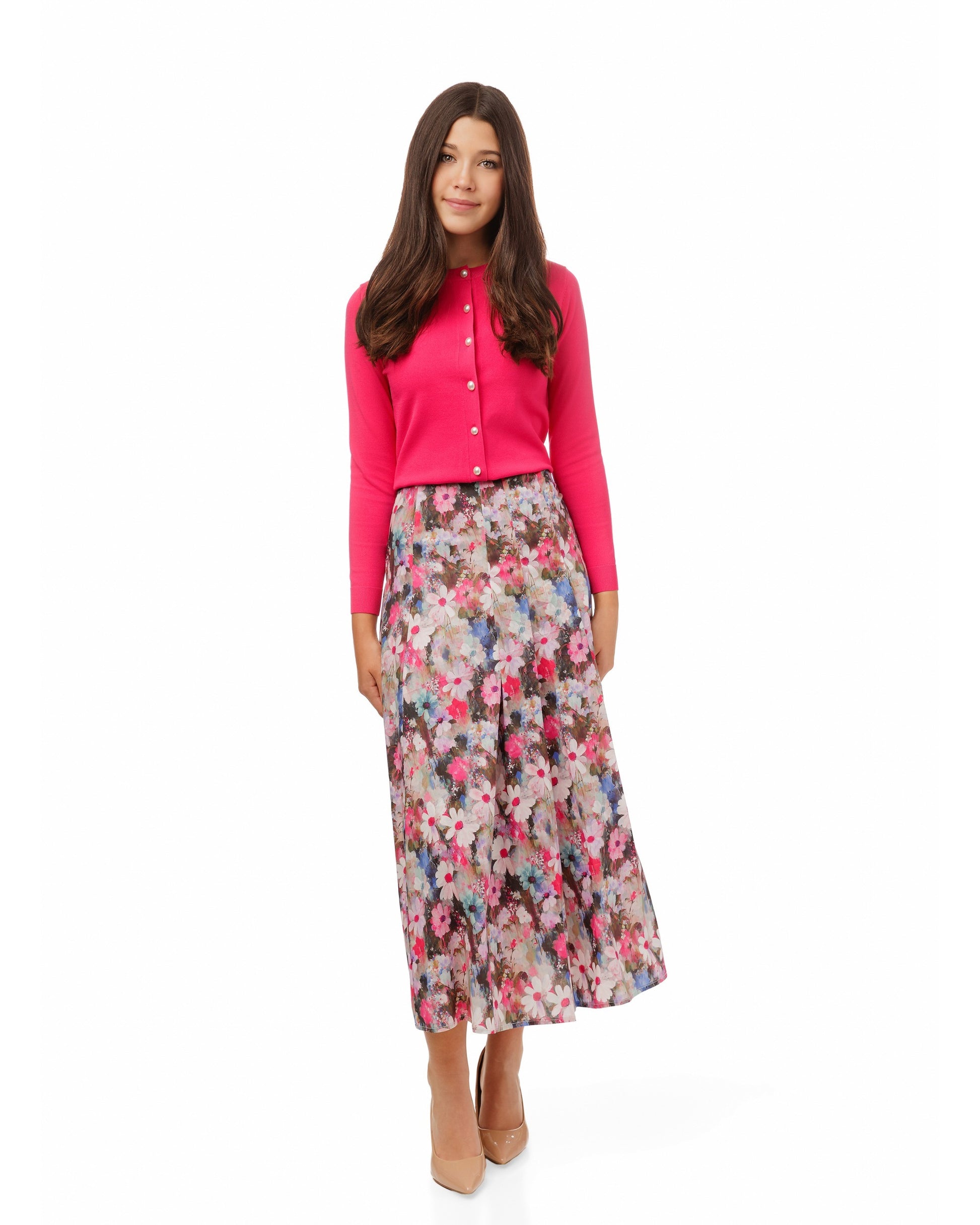 Hot Pink Floral Cotton Skirt