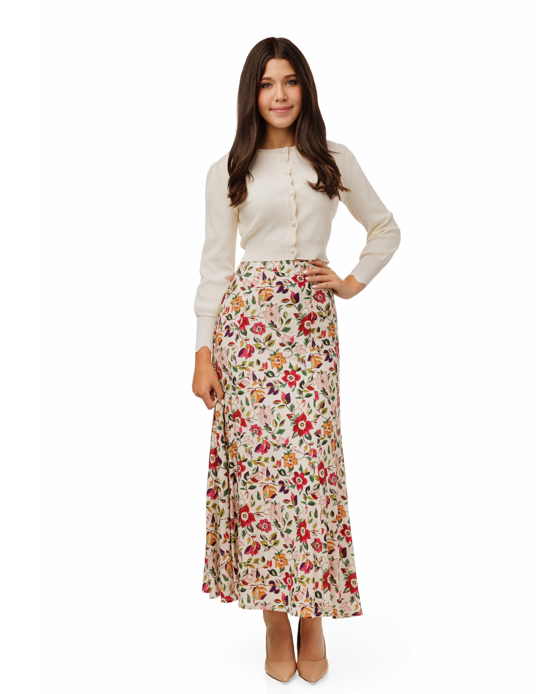 Button-Front Knit Cardigan With Scalloped Detail - Ivory