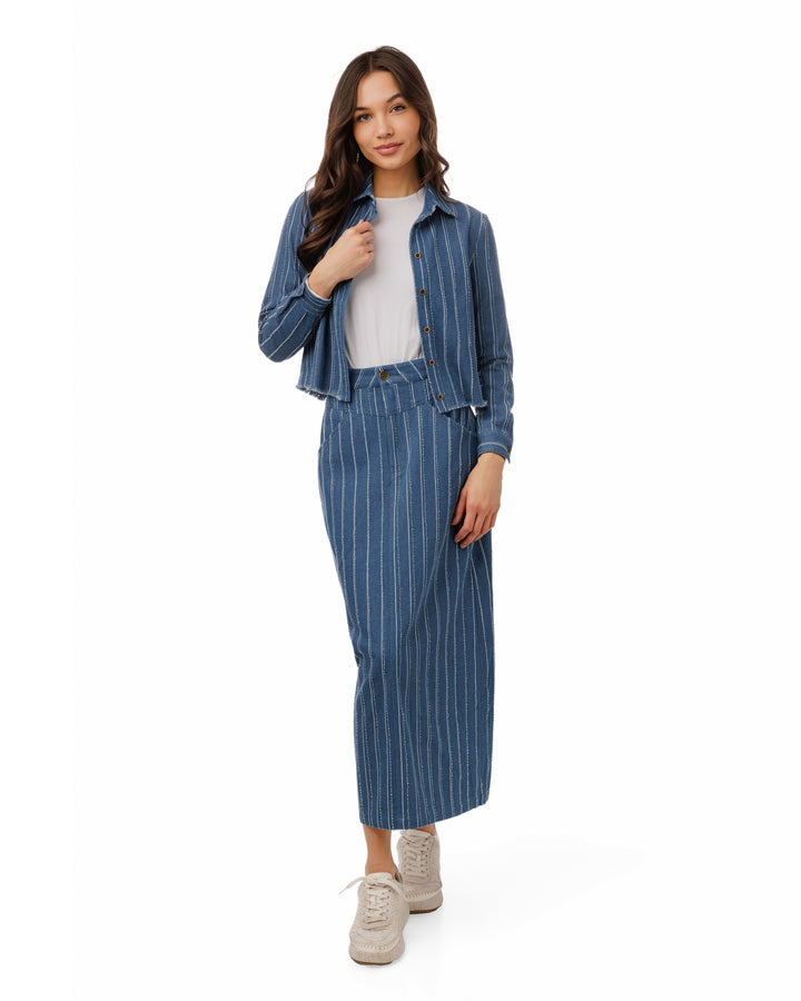 White And Ragged Stripes Denim Skirt