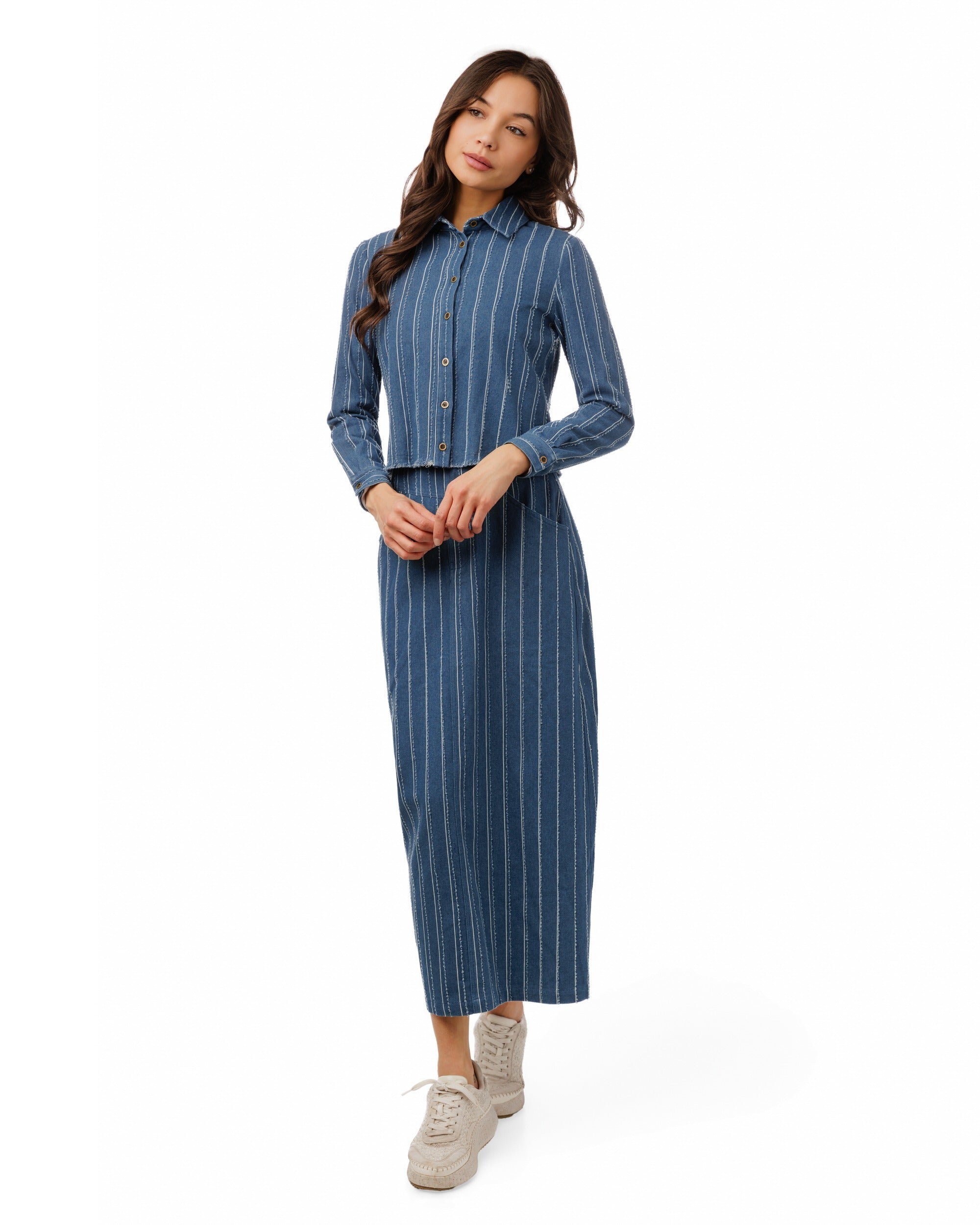 White And Ragged Stripes Denim Skirt