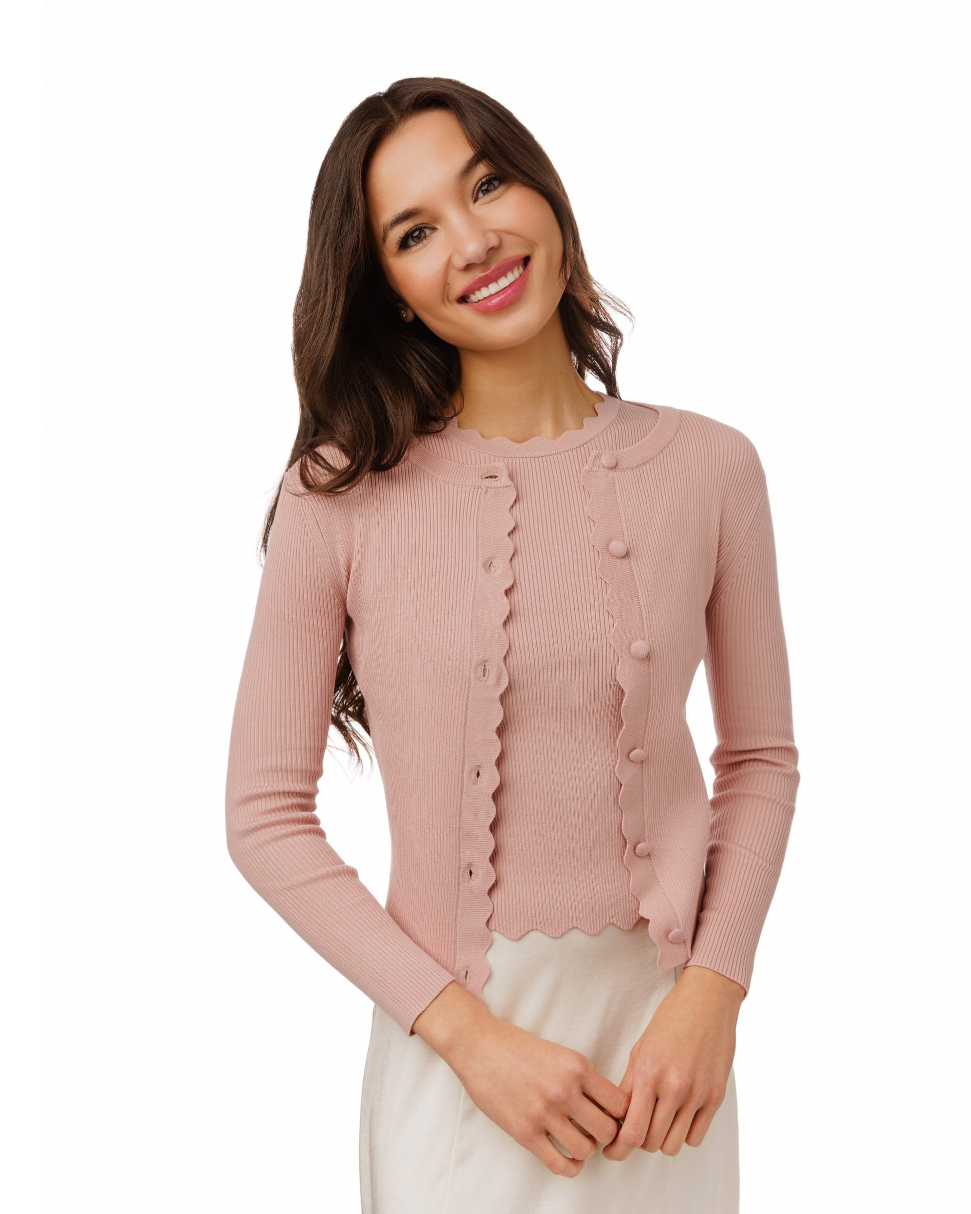 Scalloped Knit Twinset - Mauve
