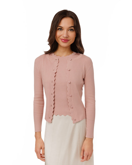 Scalloped Knit Twinset - Mauve