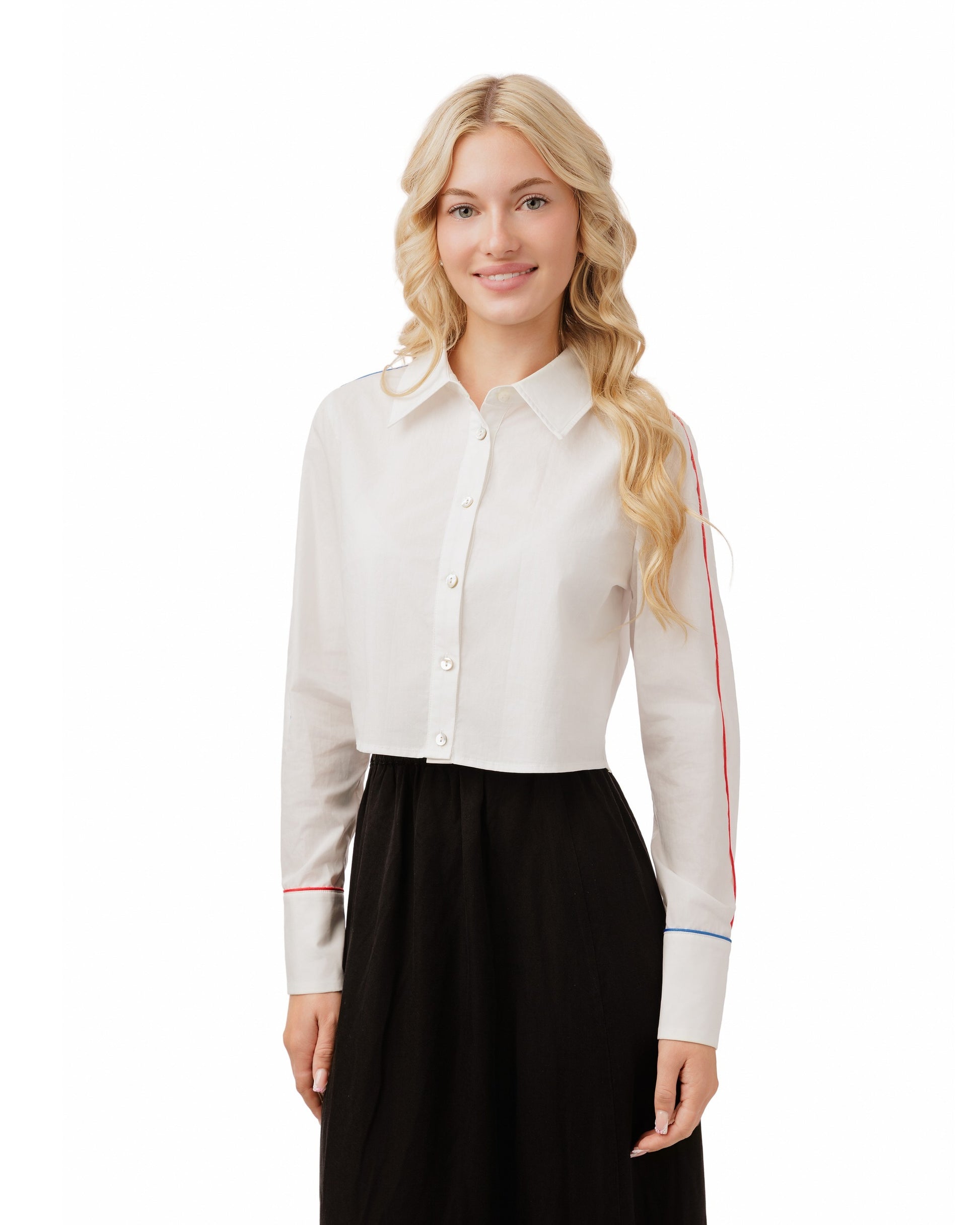 Red Seam Detail Shirt - White