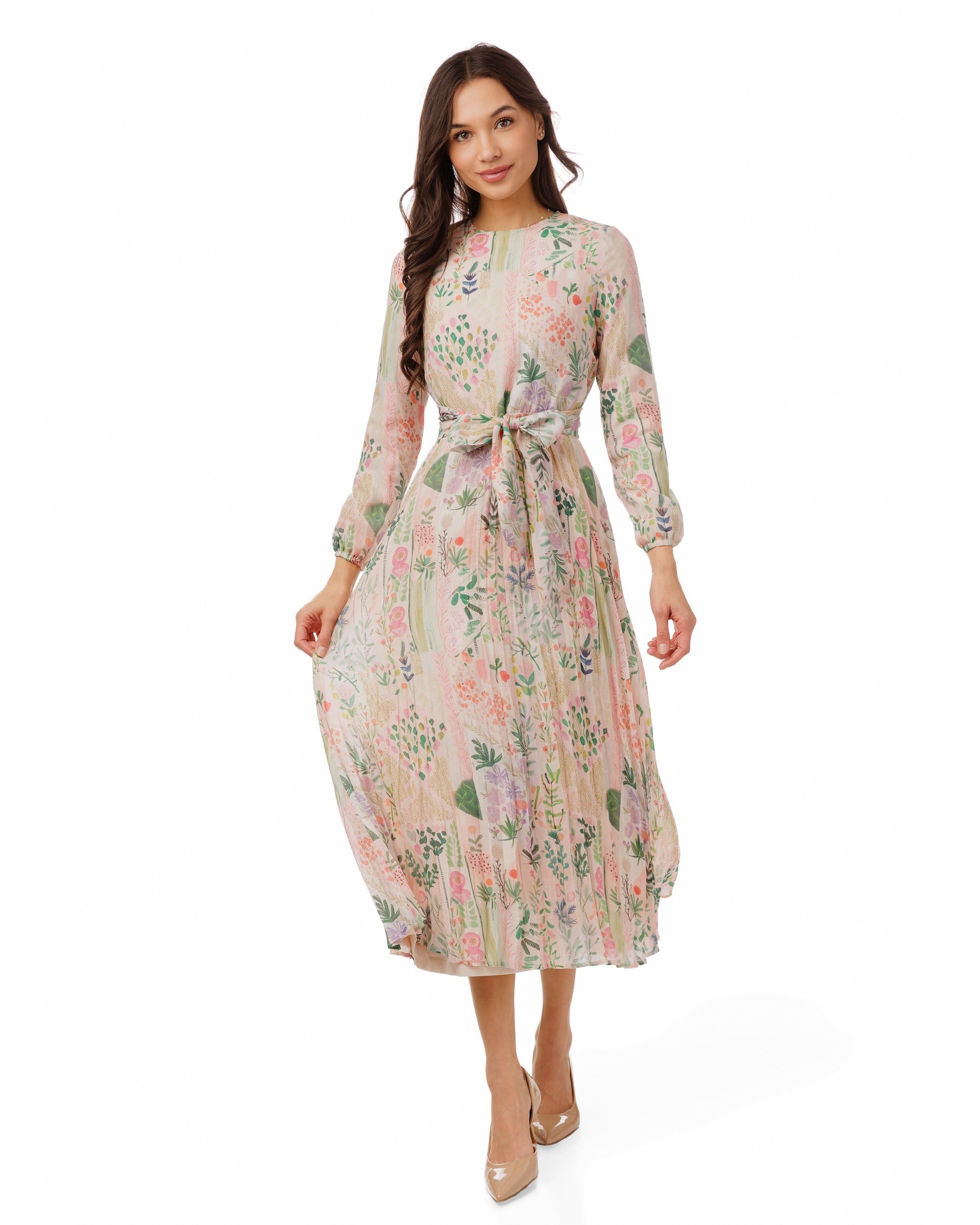Multi Flower Garden Print Pink Dress