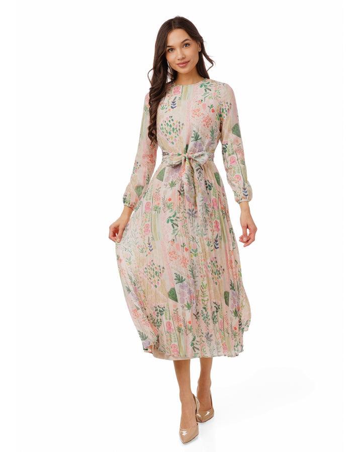 Multi Flower Garden Print Pink Dress