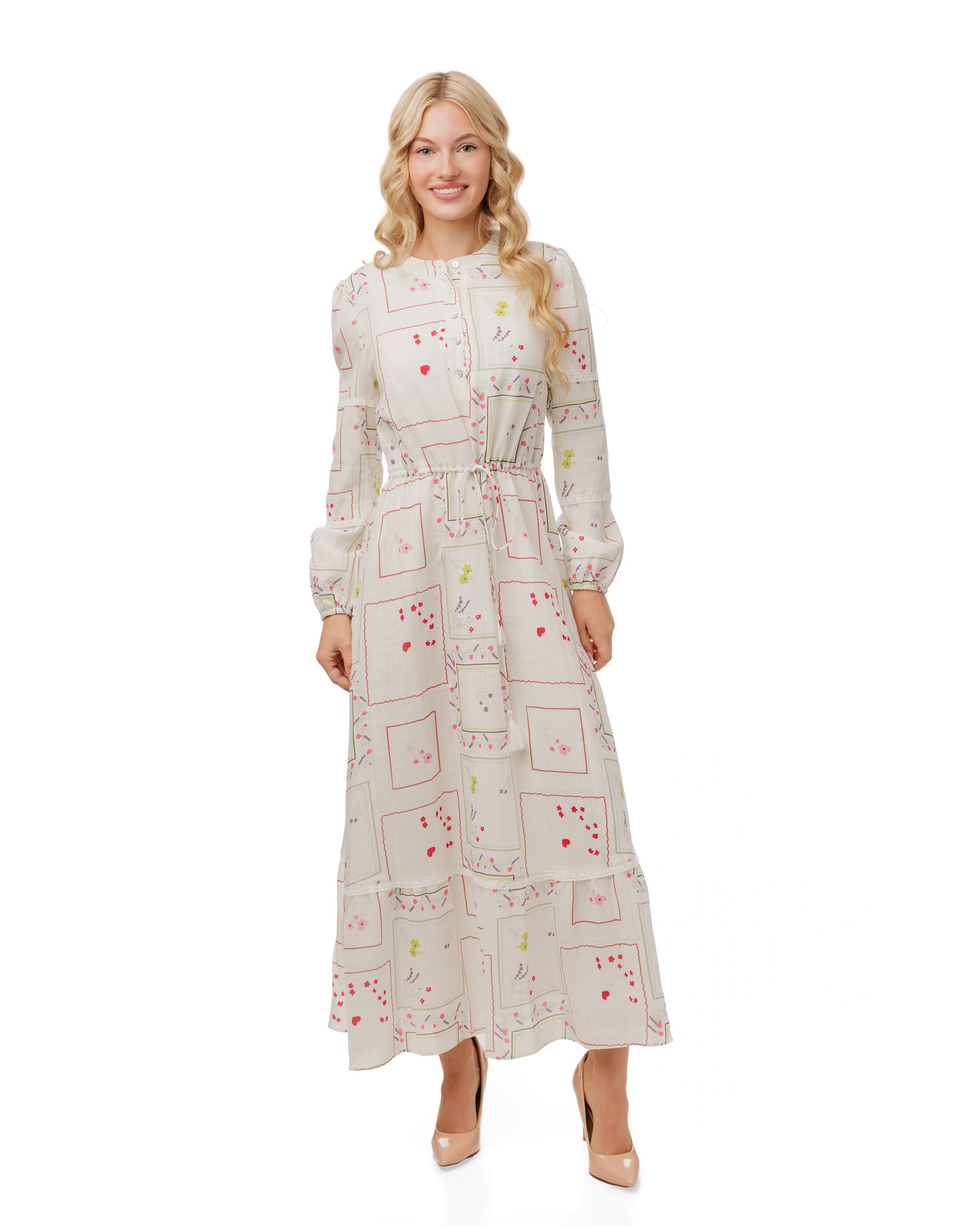 Multi Colored Printed Drawstring Dress