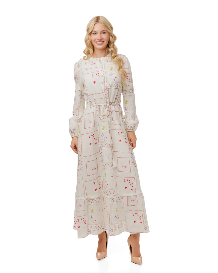 Multi Colored Printed Drawstring Dress
