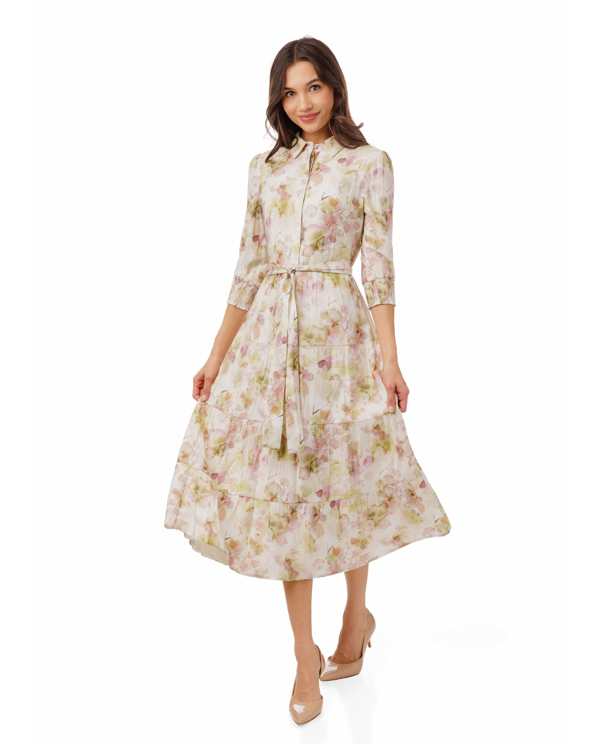 Yellow And Plum Watercolor Print Dress