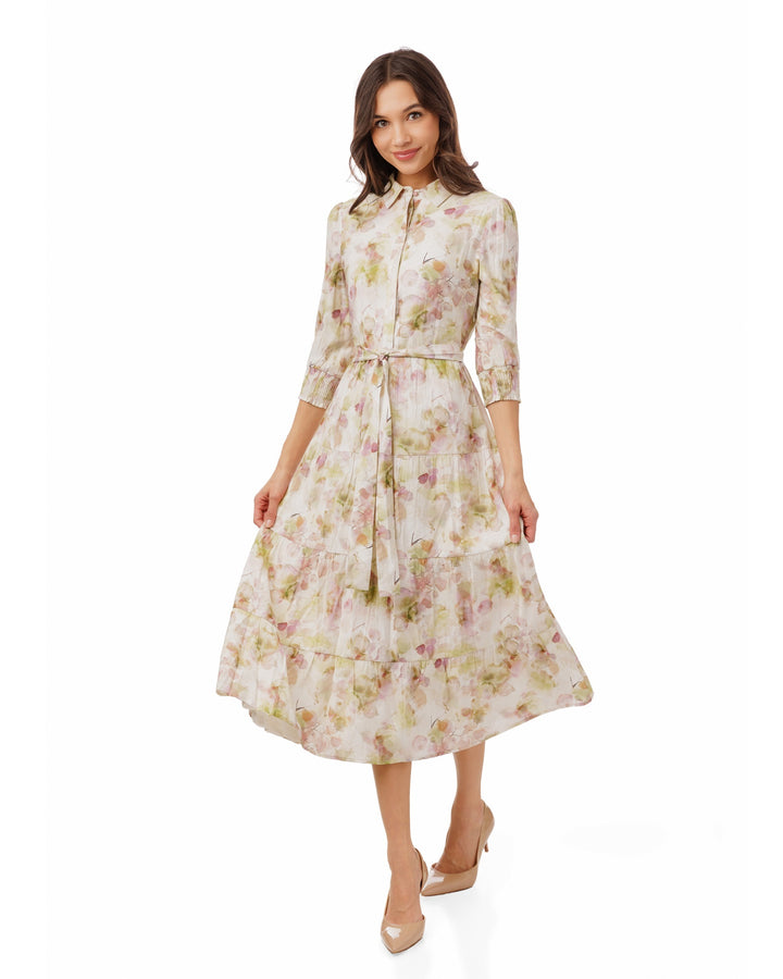 Yellow And Plum Watercolor Print Dress
