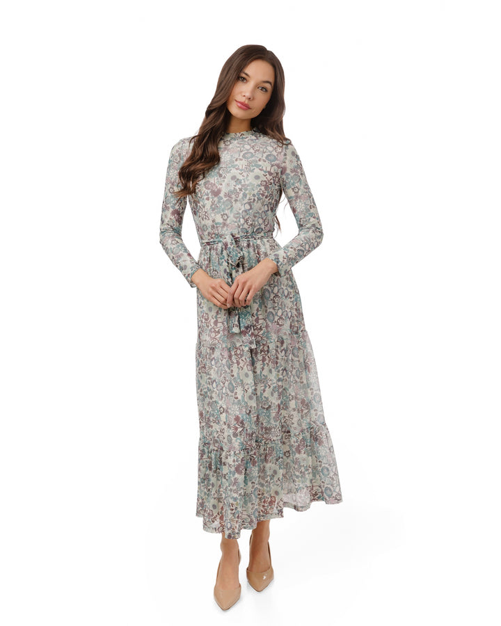 Mesh Floral Dress With Belt