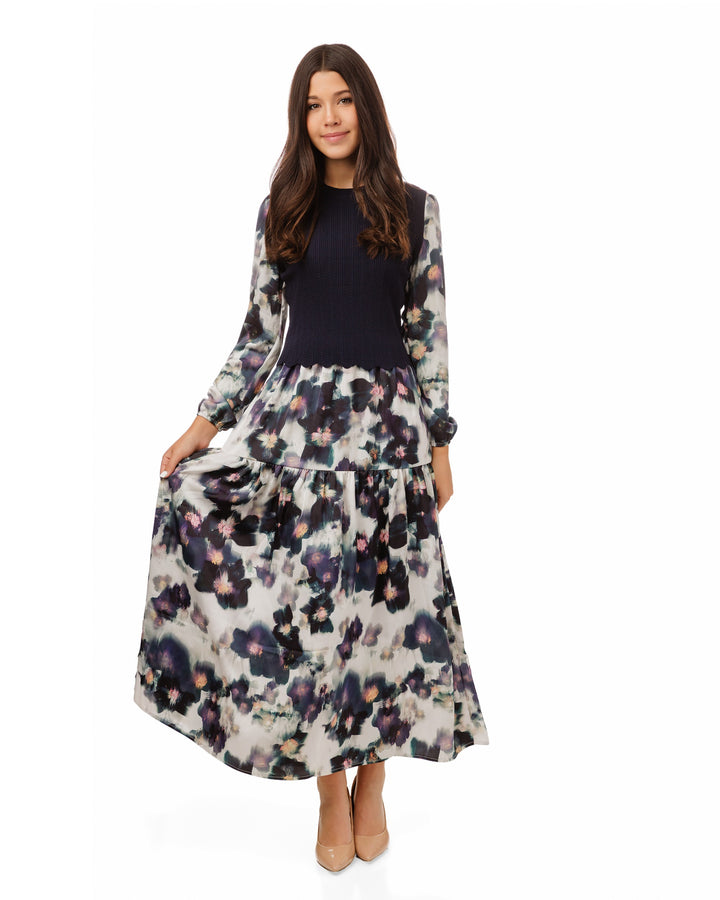 Floral Overlay Dress With Knit Dress