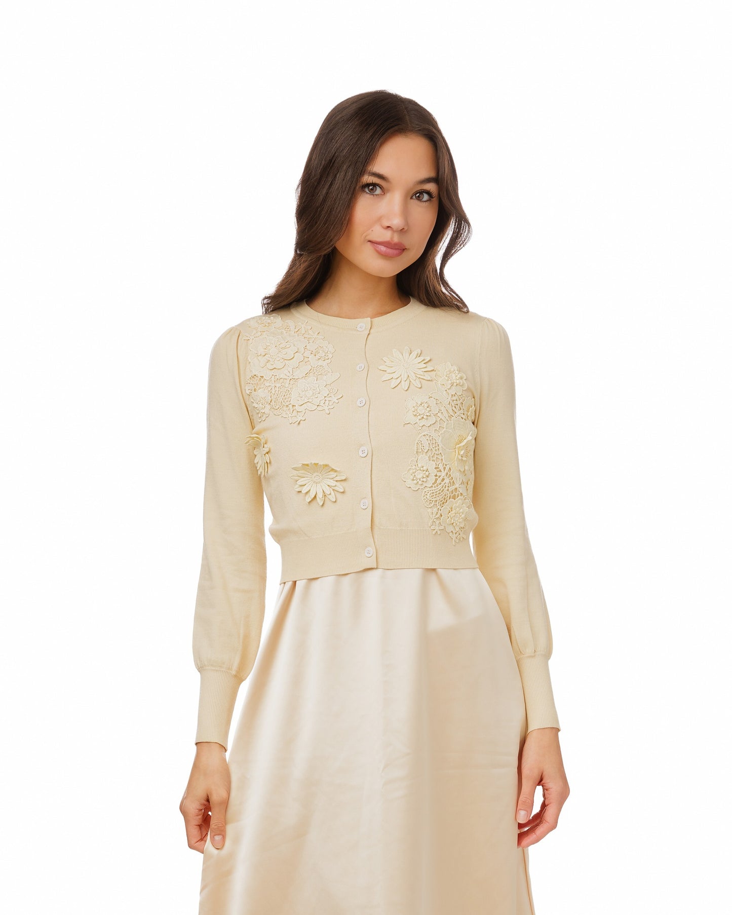 Slip Dress With Knit Cardigan - Pale Yellow