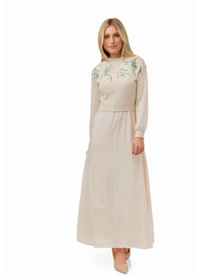 Overlay Dress With Embroidery - Ivory