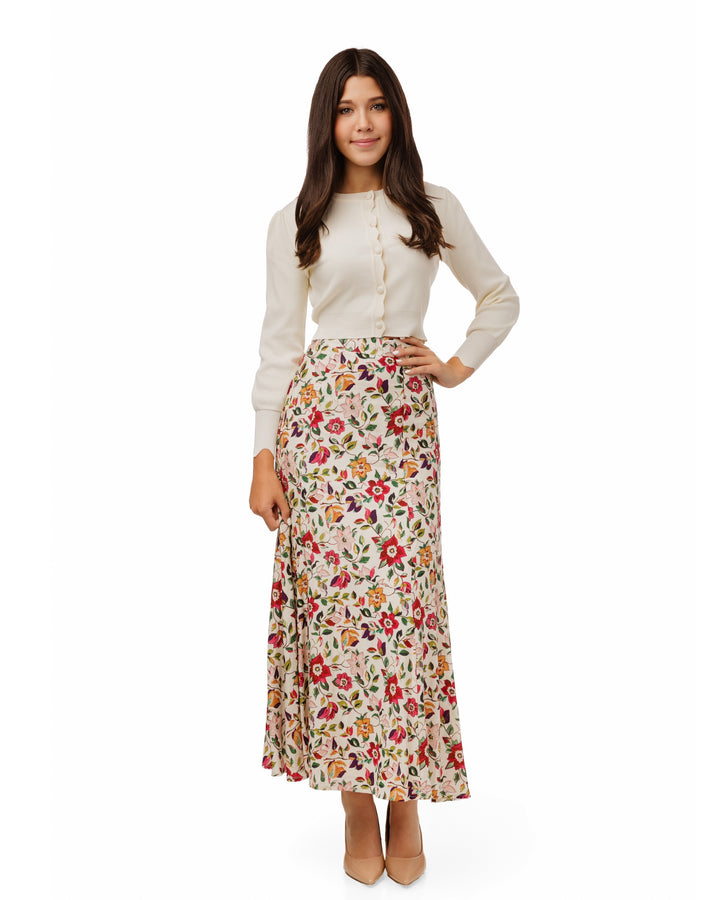 White Base Skirt With Colorful Flower Print