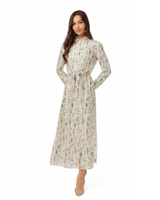 Front Tie Green Floral Print White Shirt