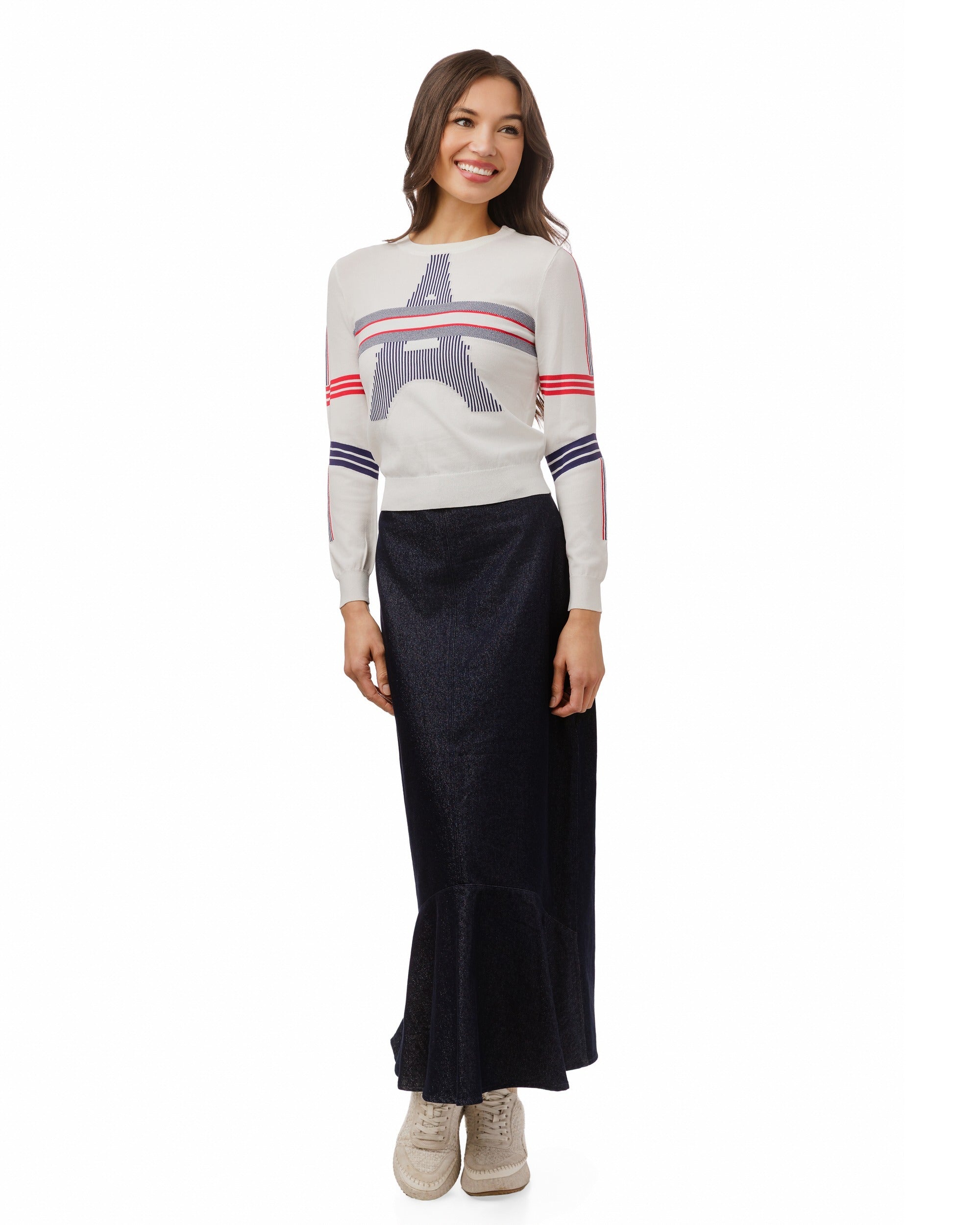 Red And Navy Eiffel Tower Knit Top