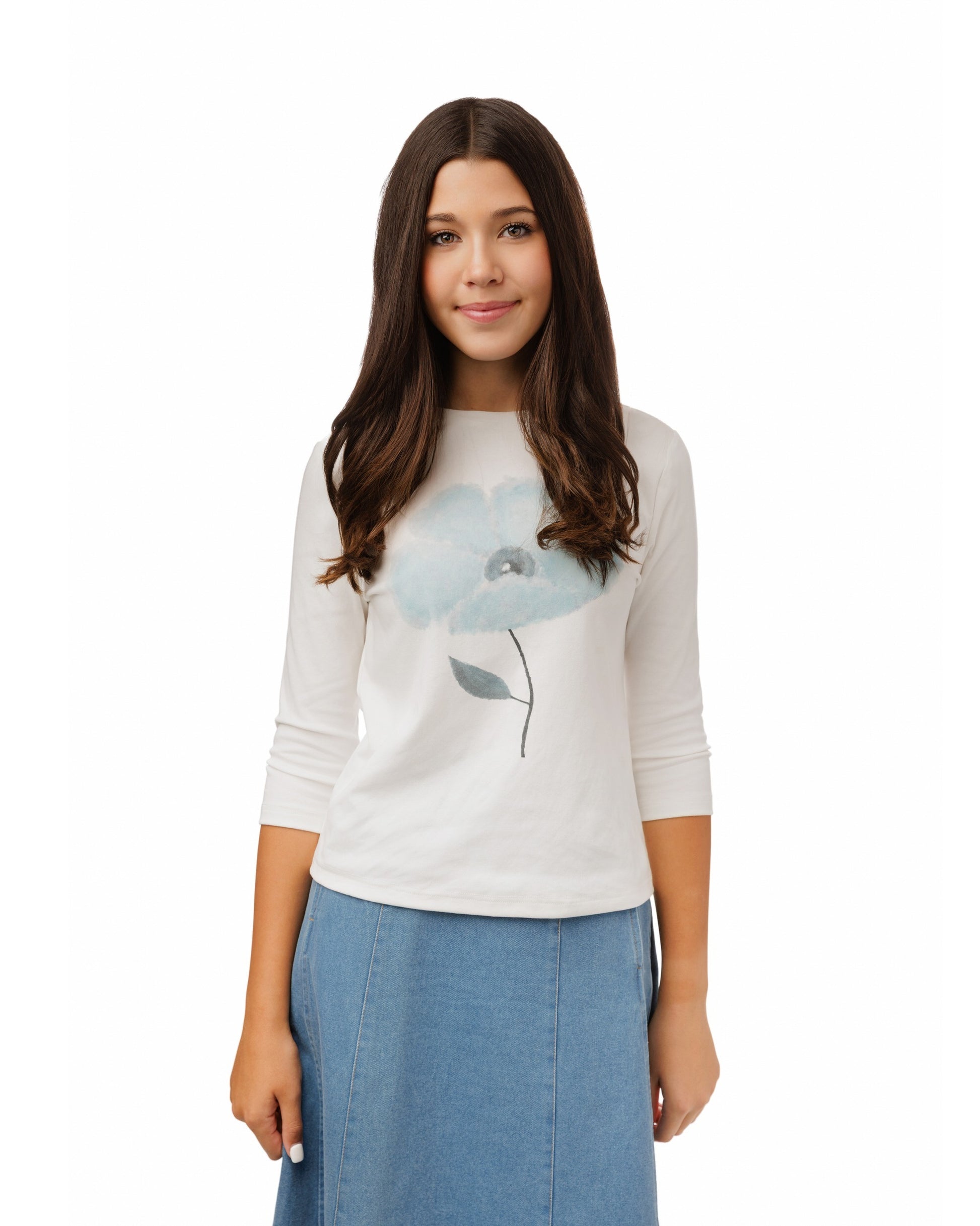 Big Blue Flower Print White Top