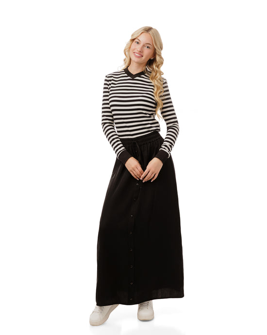 Striped V-Neck Top - Navy