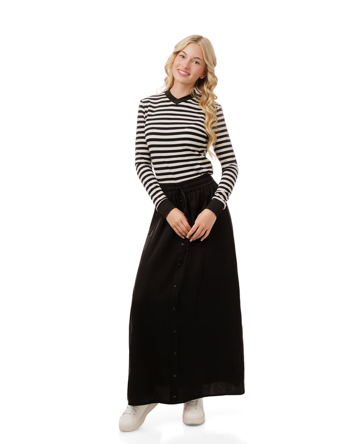 Striped V-Neck Top - Navy