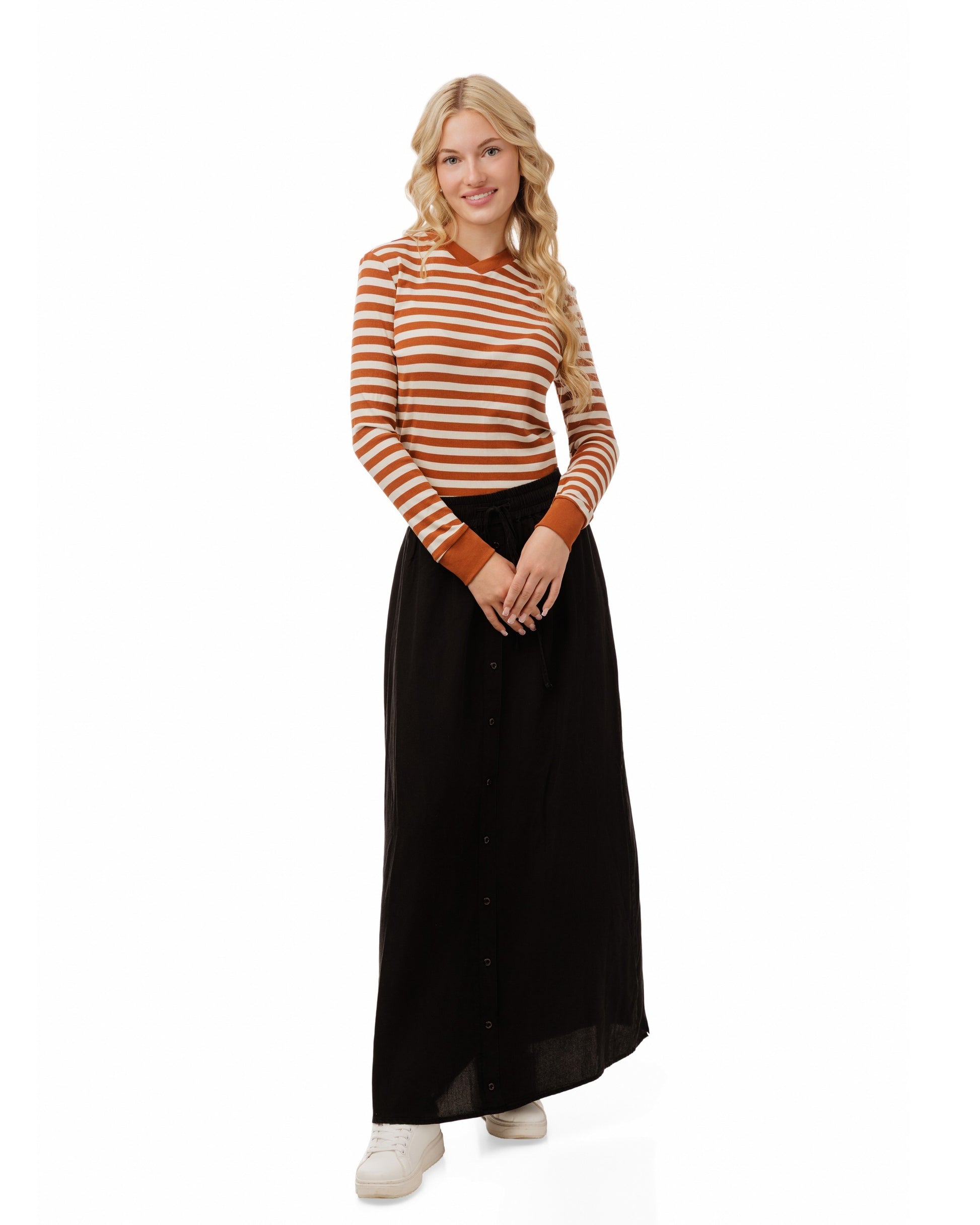 Striped V-Neck Top - Rust