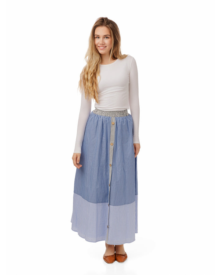 Multi Striped Block Buttoned Skirt