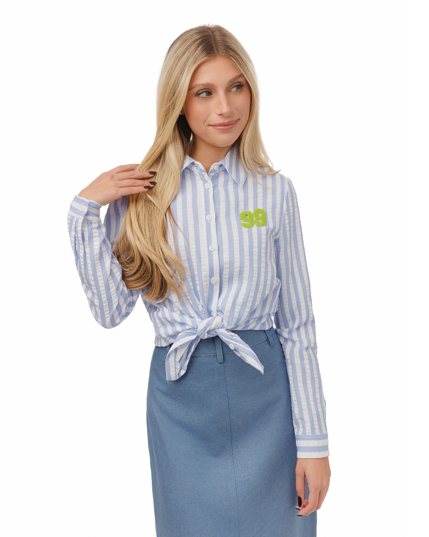 99 Patch Blue And Ivory Striped Shirt