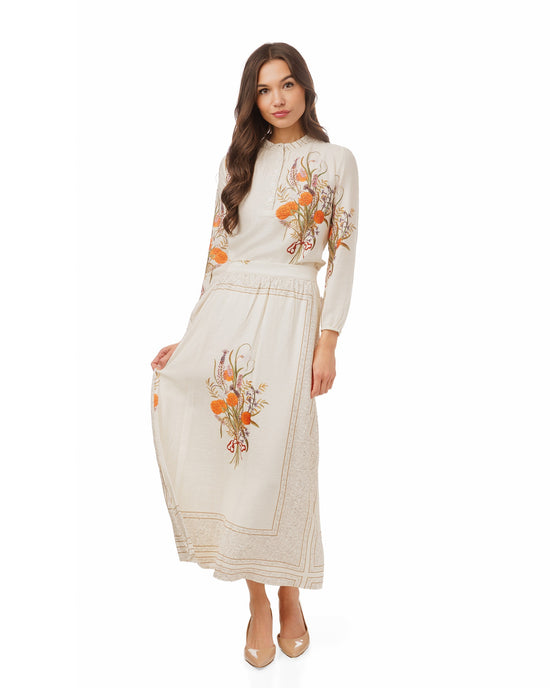 Ivory Blouse With Orange Floral Print