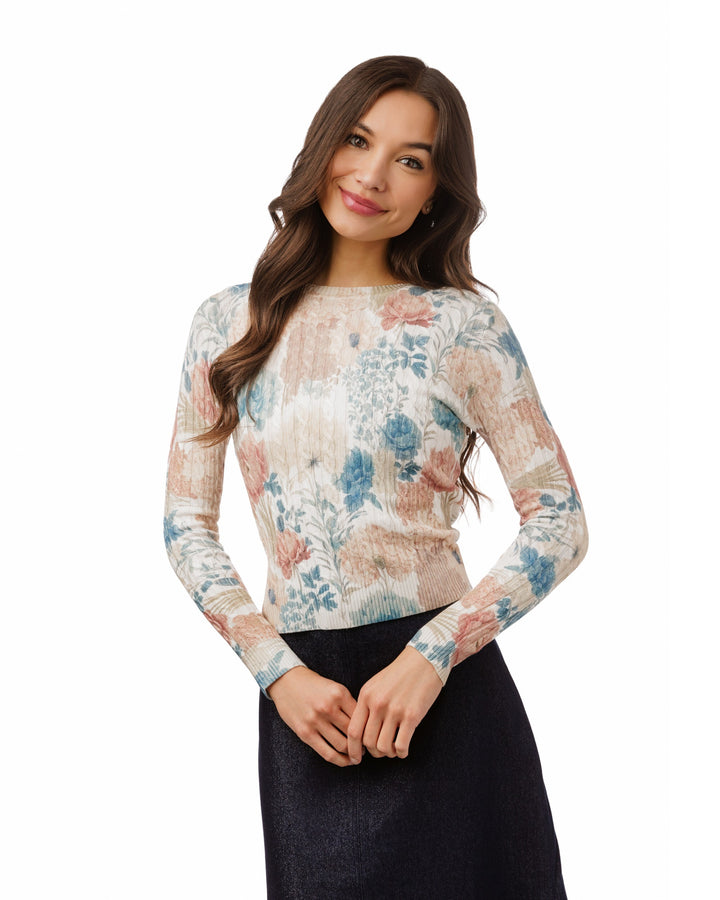 Floral Multi Color Cable Knit Top