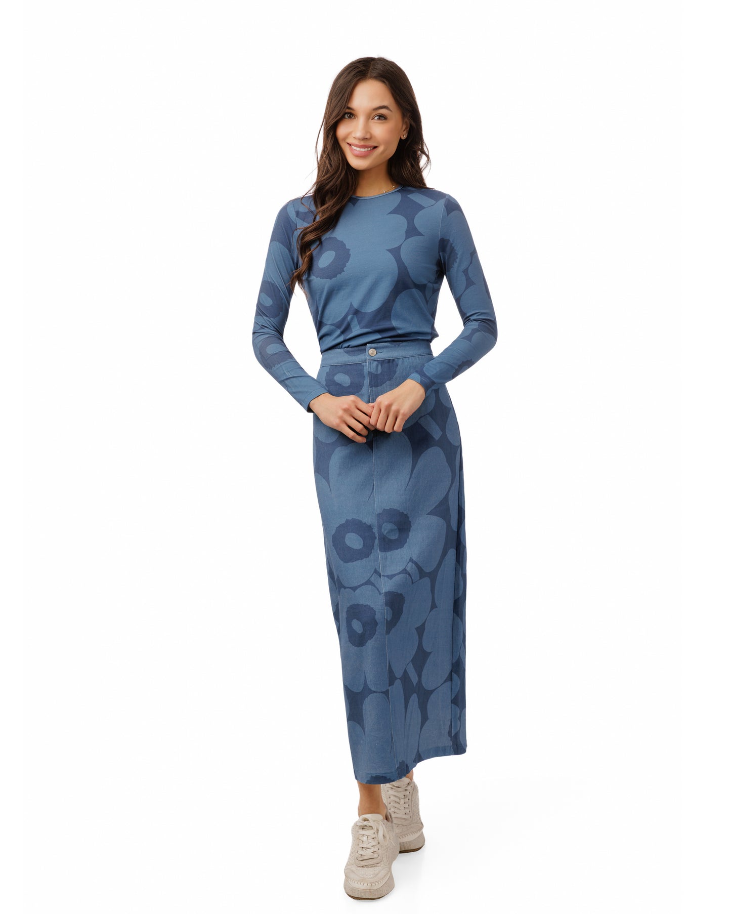 Navy Base Blue Flower Print Top