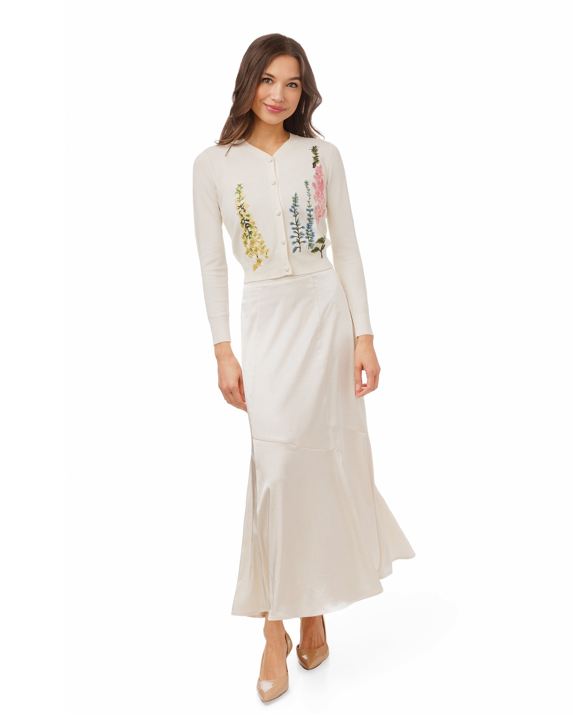 Knit Cardigan With Multi Colored Embroidery - Ivory