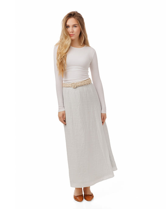 Beige Crochet Belt Light Blue Skirt