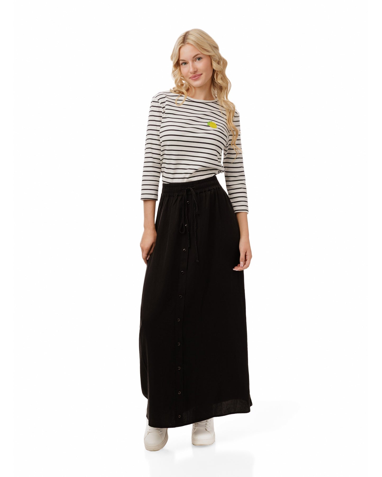 Lemon Embroidery Striped White Top