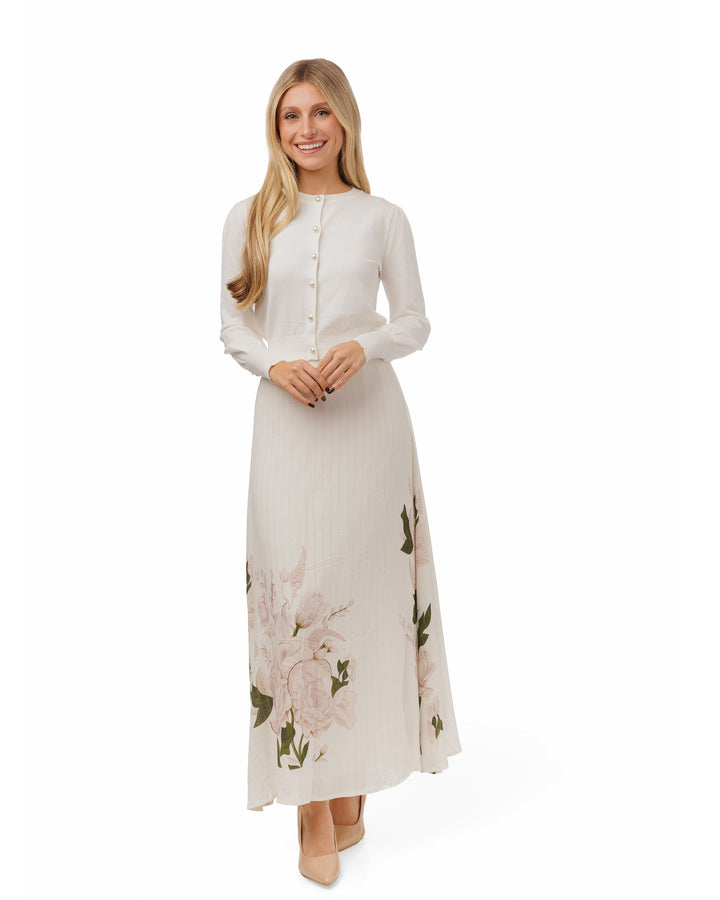 White Knit Cardigan With Pearl Buttons