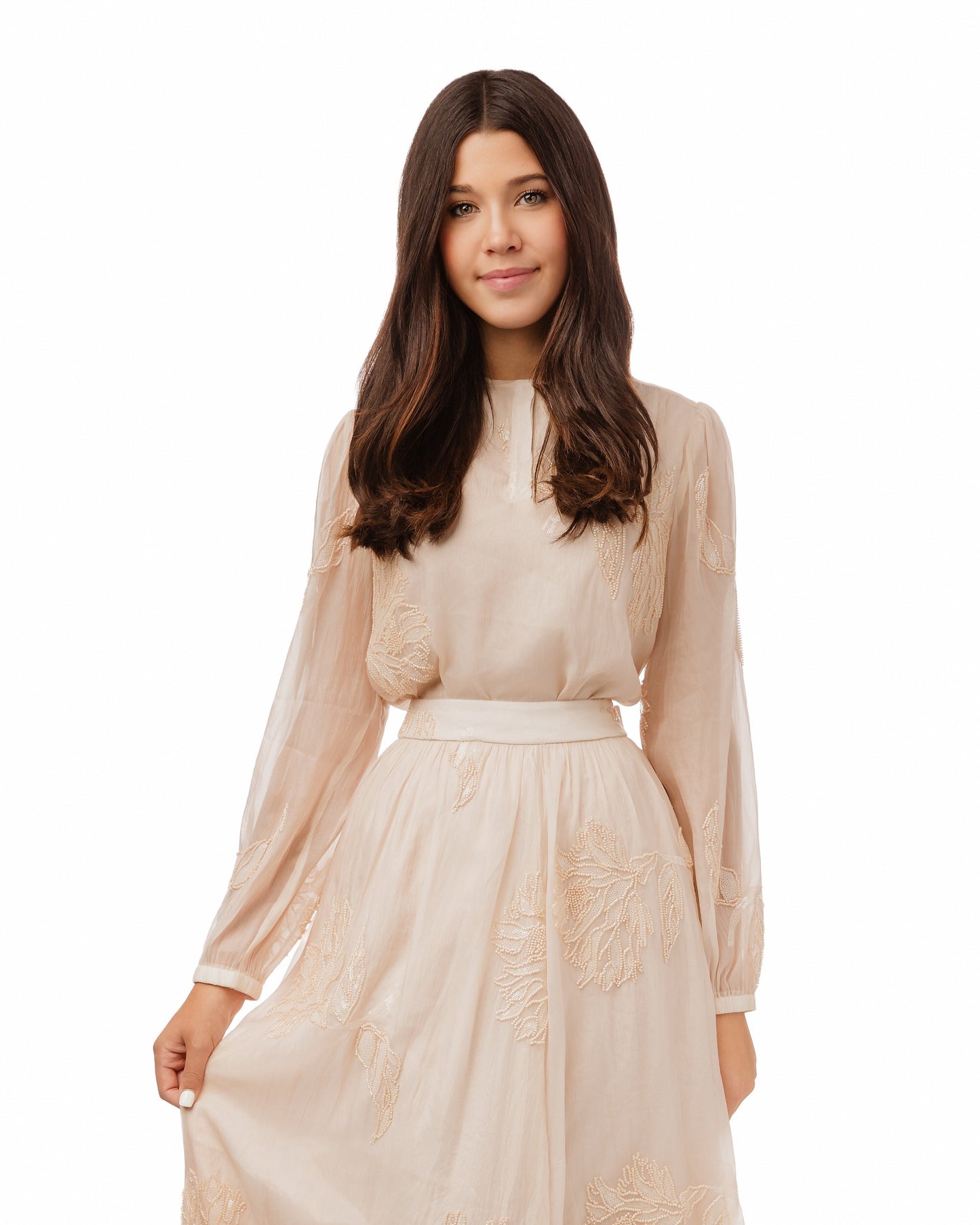 Beige Beaded Detailed Skirt