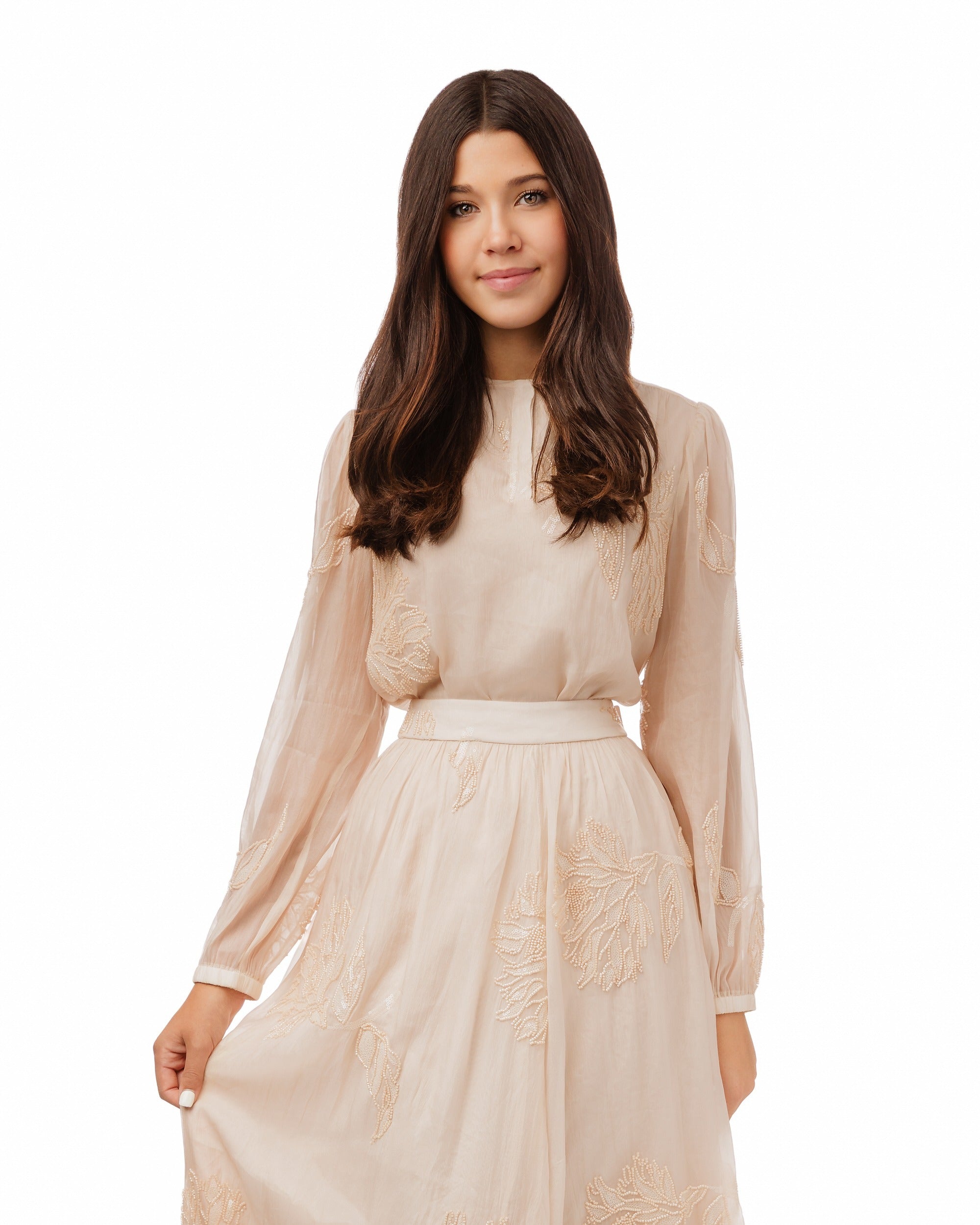 Beige Beaded Detailed Blouse