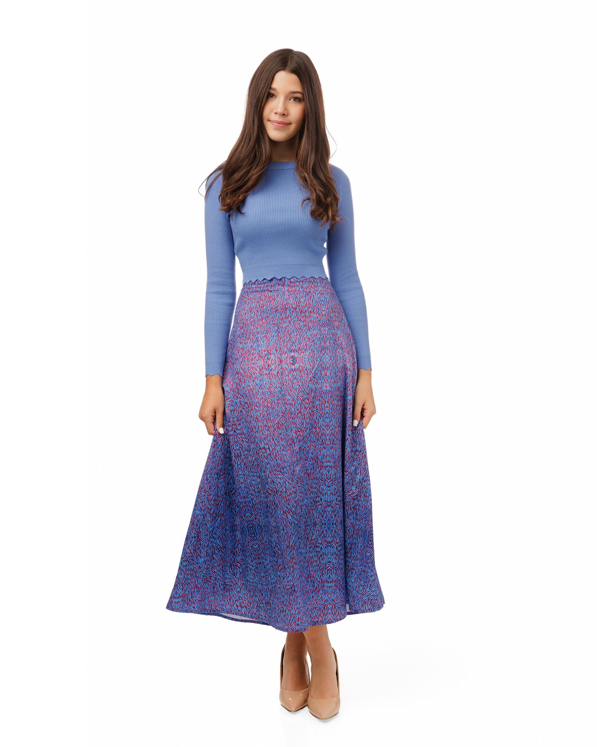 Blue And Red Printed Slip Skirt