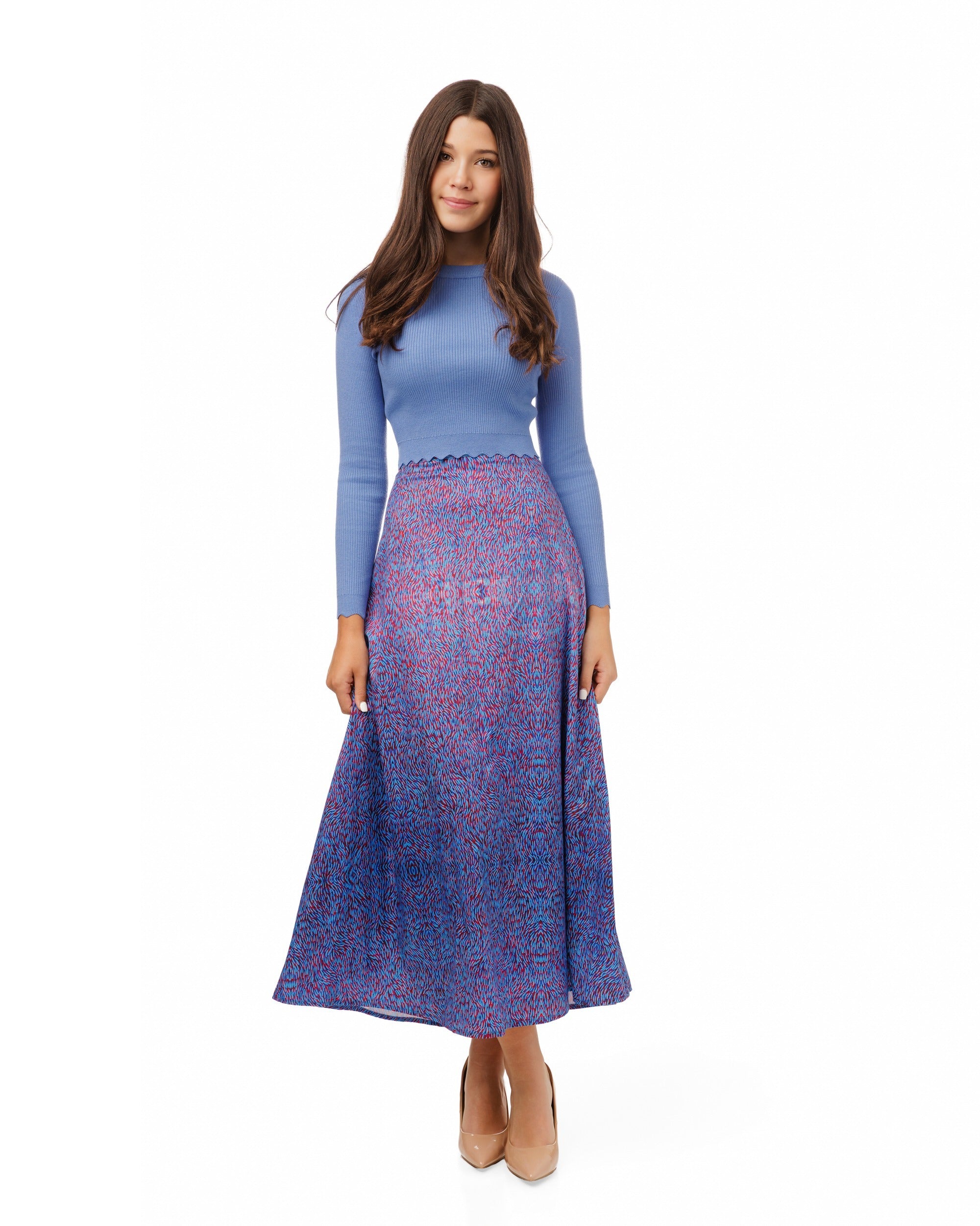 Blue And Red Printed Slip Skirt