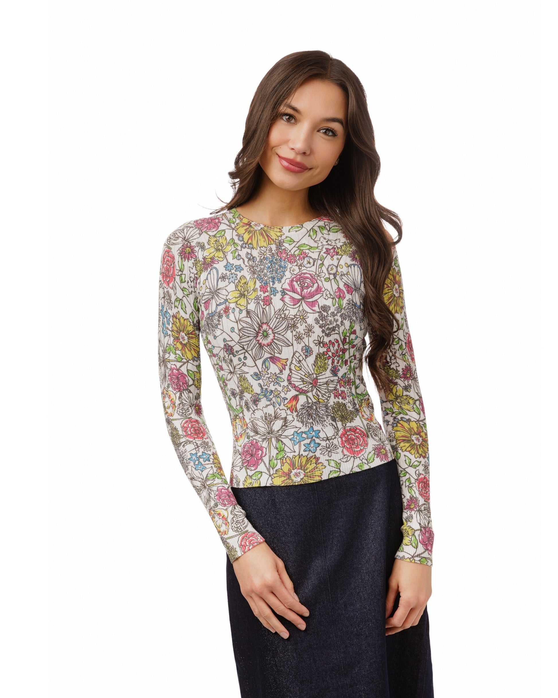 Colorful Floral Cable Knit Top