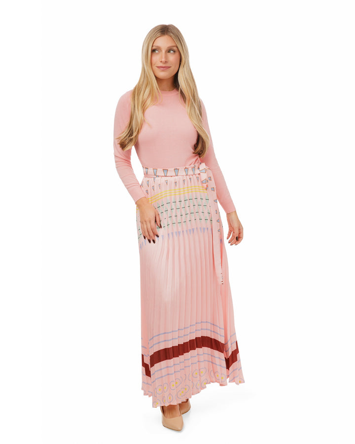 Light Pink Pleated Printed Skirt