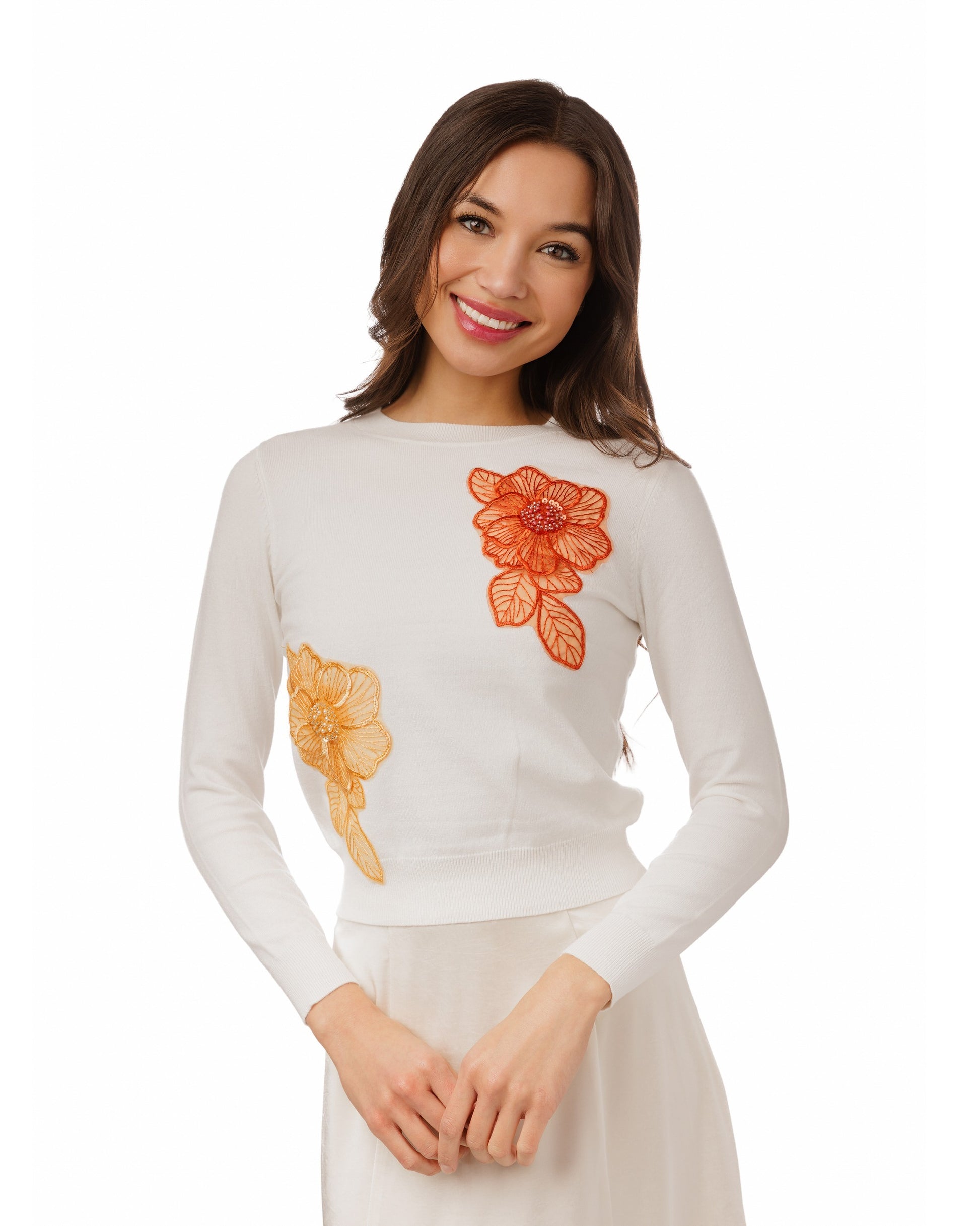 Knit Top With Textured Embroidery - White