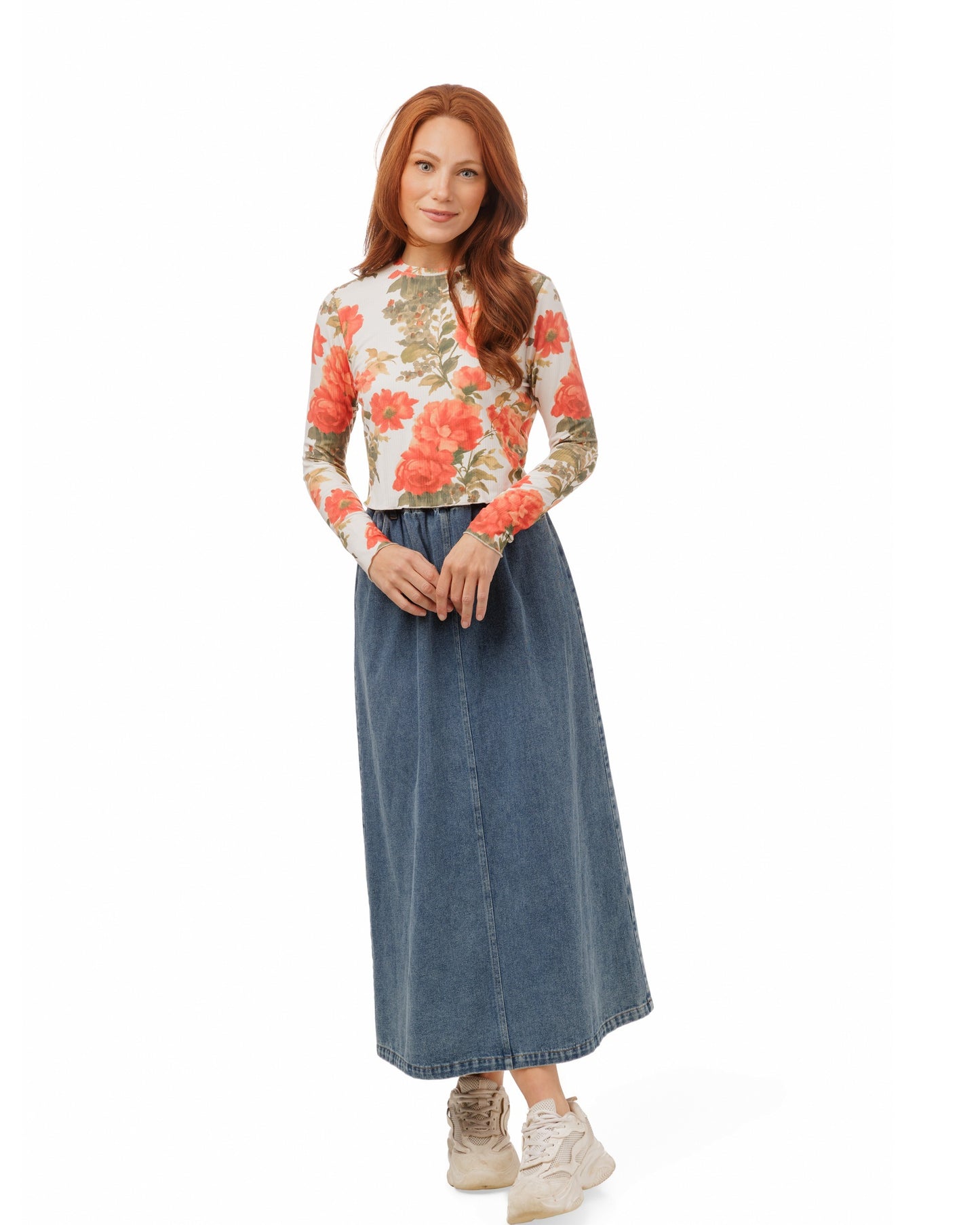 Ivory Base Red Flower Print Top