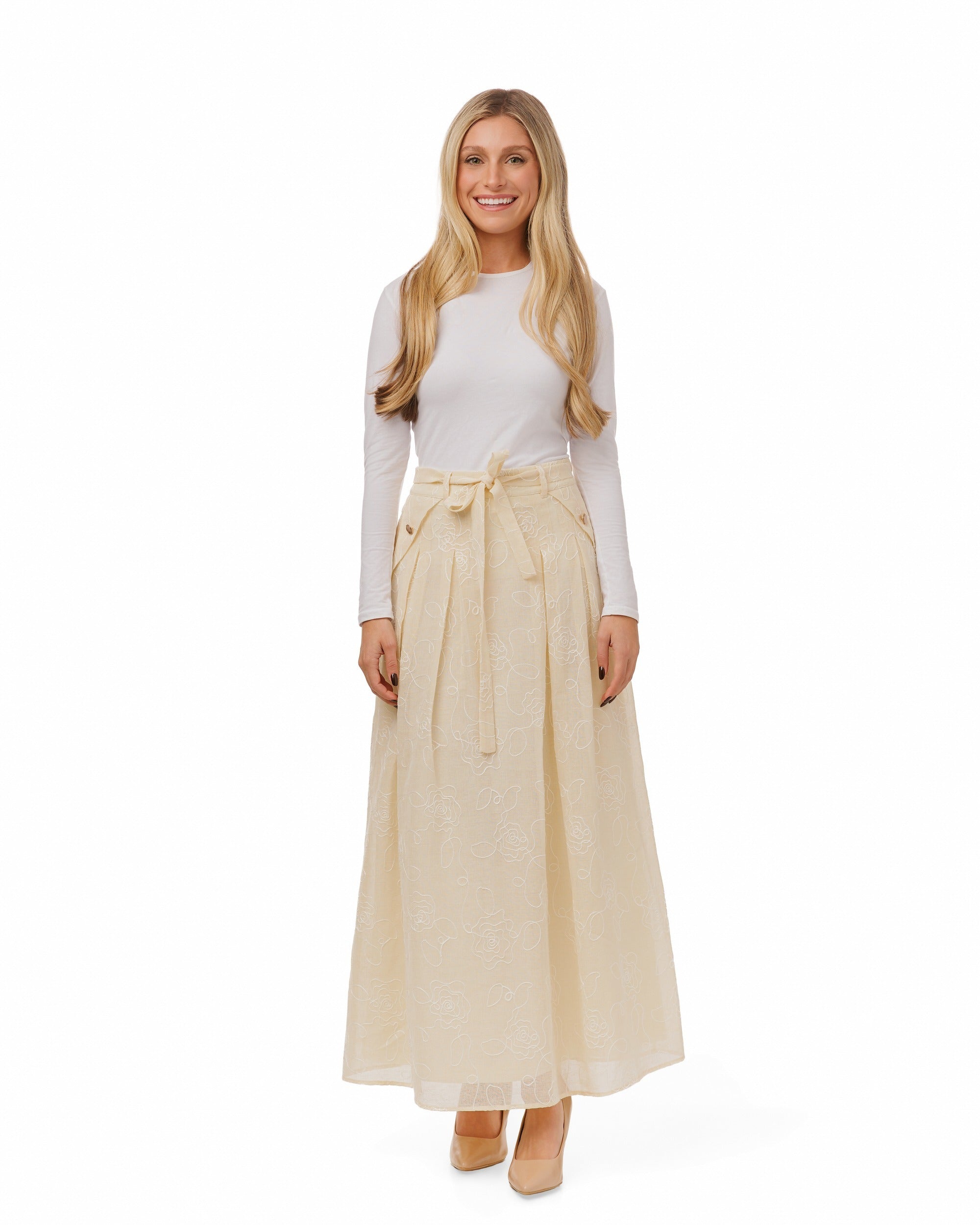 Embroidered Pale Yellow Skirt
