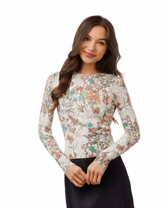 Printed Floral Cable Knit